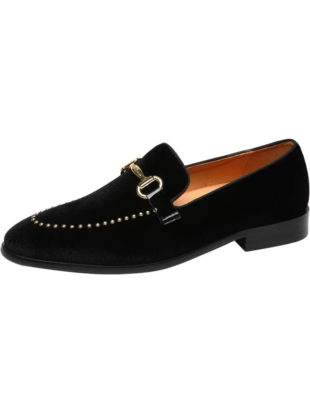 Men's Velvet Black Patent Leather Studded Loafers Wedding Prom Party Shoes